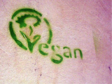 Das Vegan-Logo an eine Wand gesprüht